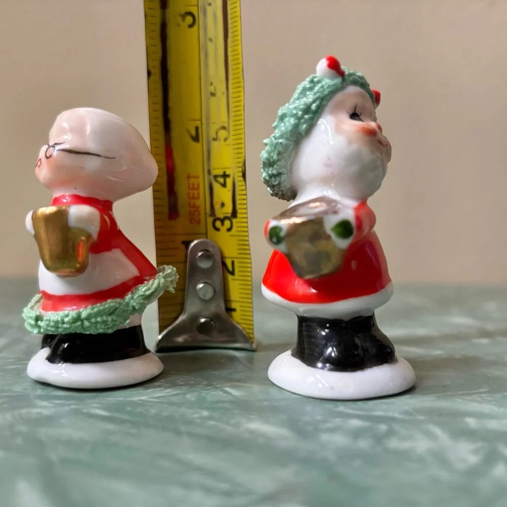 Vintage Miniature Santa and Mrs Claus Candle Holders with Spaghetti Trim - Picture 4 of 4